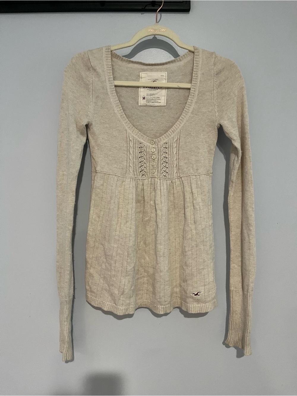 Y2K Hollister Cream Knit Long-Sleeve Sweater Top